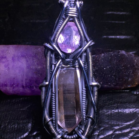 amethyst and smokey quartz pendant - Picture 1 of 1